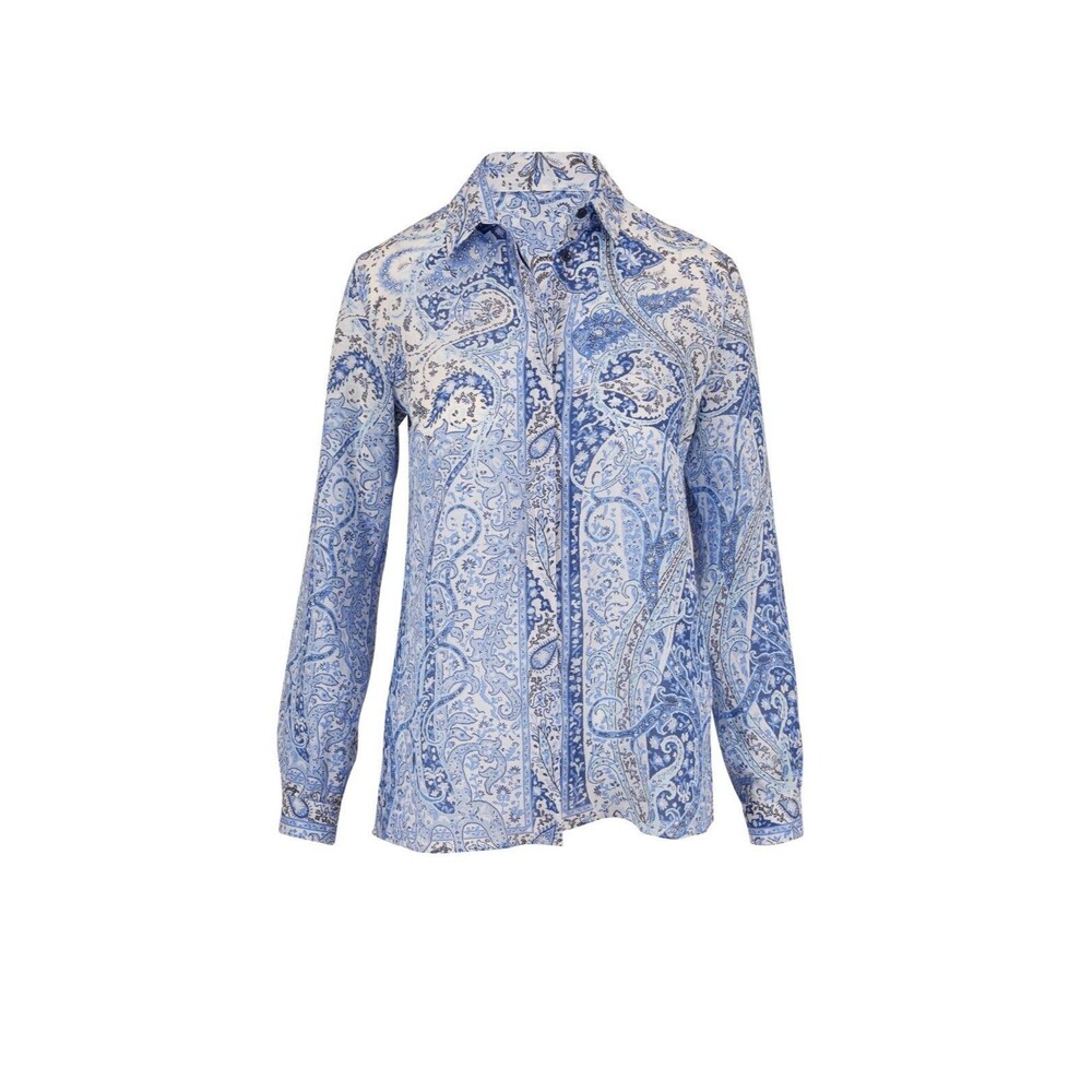 ETRO Italy Designer Floral Paisley 100% Ramie Button-Up Shirt Blouse IT 40 US 4 - Picture 2 of 11